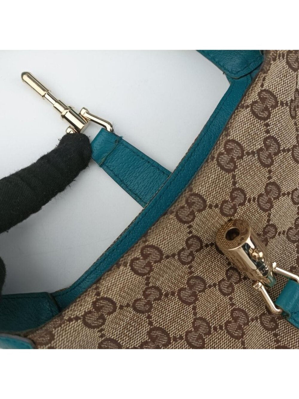 Gucci Jackie Khaki Blue Canvas Leather Shoulder Bag - Picture 13 of 16